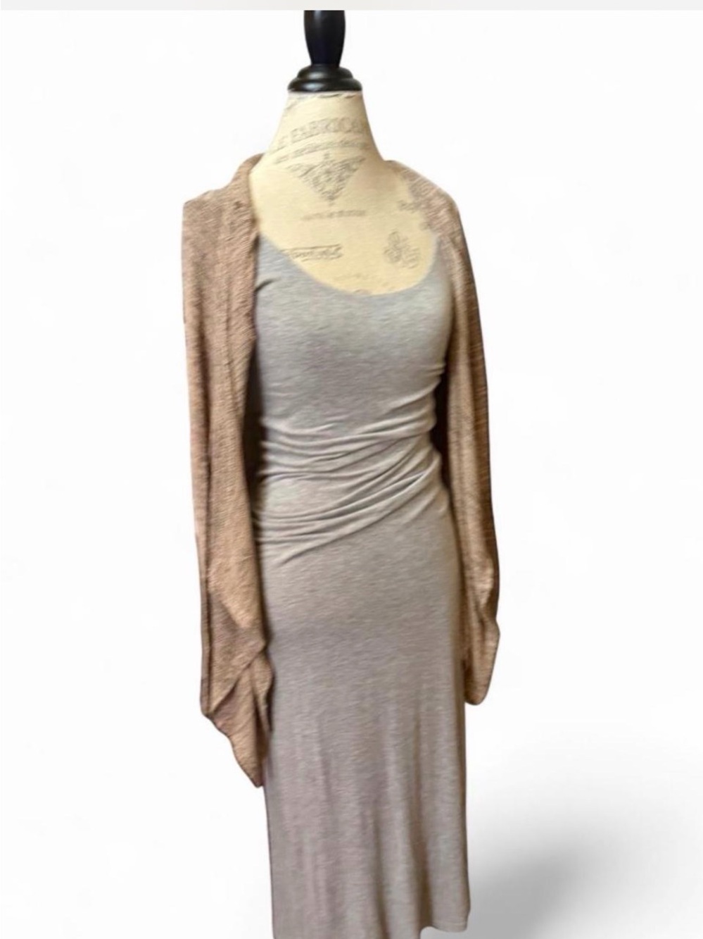 Wet Seal Tan & Black Waterfall Asymmetrical Open Front Knit Cardigan Sz S